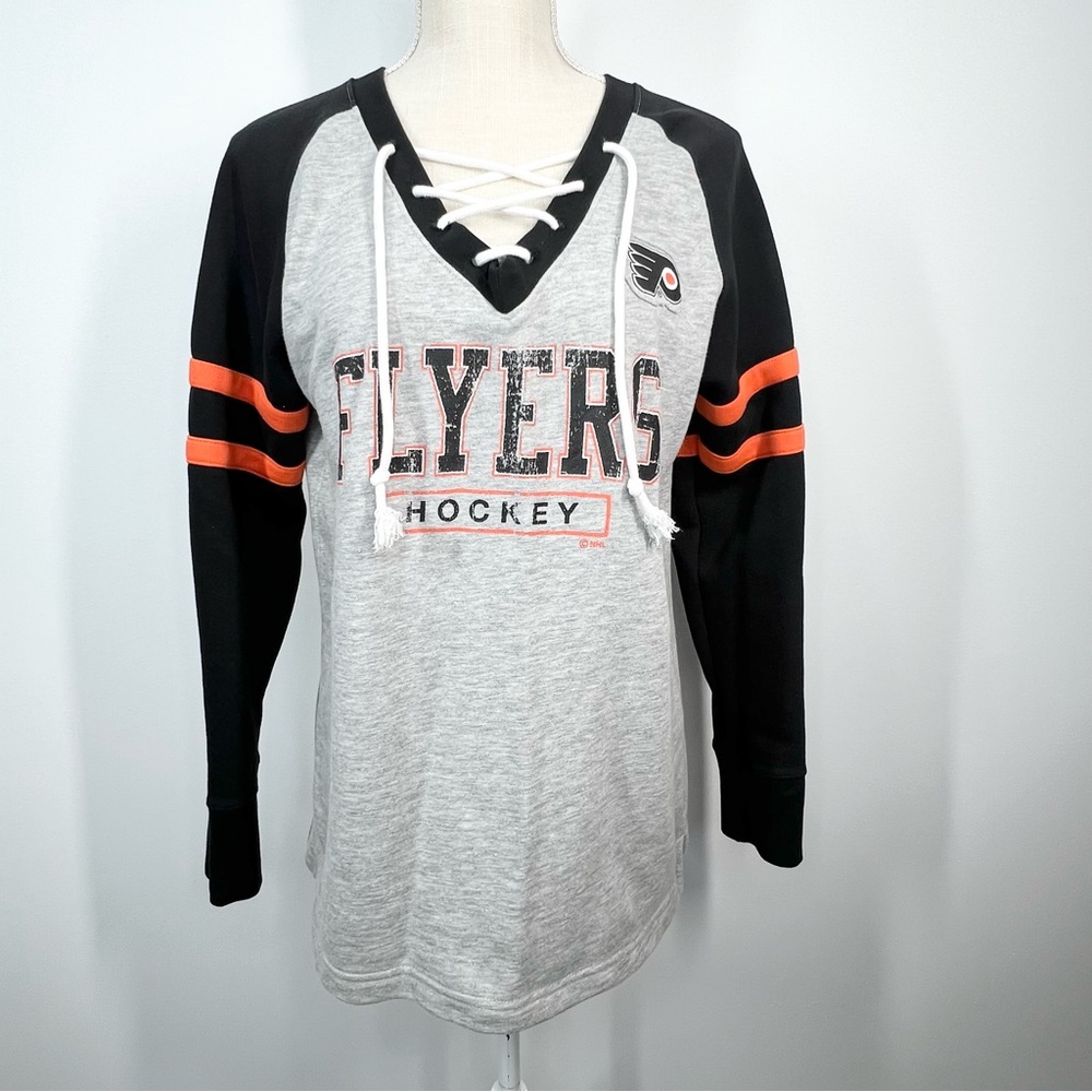 NHL Flyers Hockey Lace Up Long Sleeve Graphic Sweatshirt Large